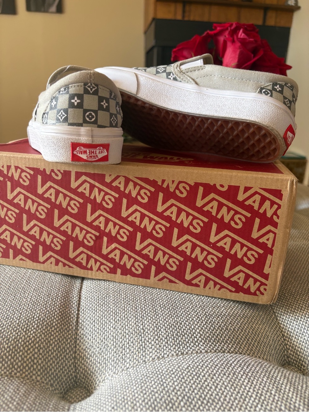 Vans Slip-On Sneakers in Gray and White Checkerboard - Picture 3 of 5